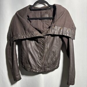 Vintage Allsaints Kaito Brown Leather Jacket Y2K 2000s Retro Designer US 2 SEE‎